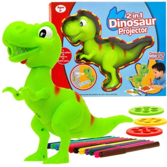 JOKO Detský projektor Dinosarus T-REX + fixy, zelený