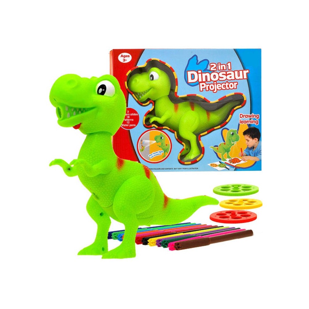 JOKO Detský projektor Dinosarus T-REX + fixy, zelený