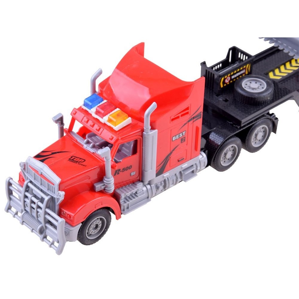 JOKO RC Kamión na diaľkové ovládanie so svetlom + Traktor s radlicou a vlečkou, červený