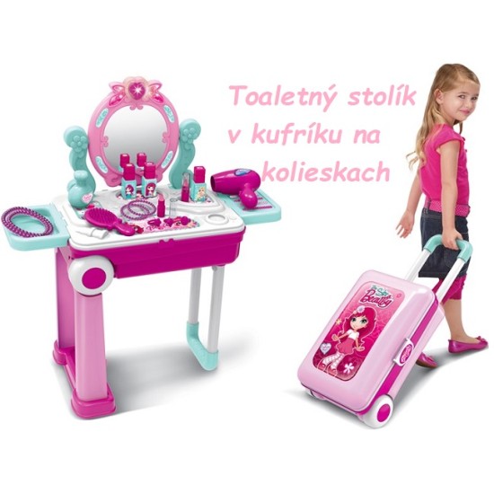Buddy Toys Detský toaletný stolík v kufríku na kolieskach, ružový