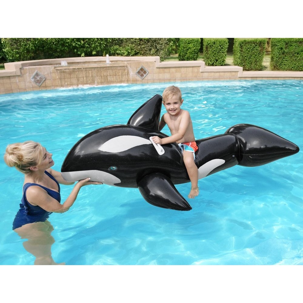 Bestway 41009 Veľká Nafukovacia kosátka, veľryba pre deti 203 cm x 102 cm, čierno-biela