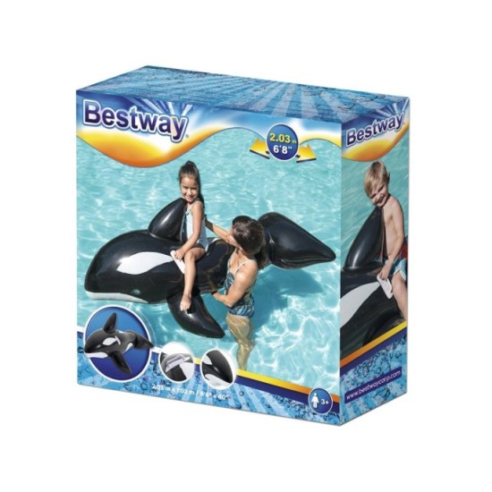 Bestway 41009 Veľká Nafukovacia kosátka, veľryba pre deti 203 cm x 102 cm, čierno-biela