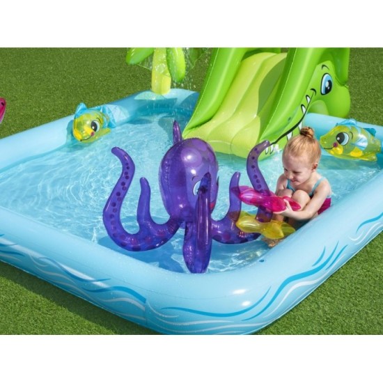 Bestway 53052 Detský bazén so šmýkalkou a fontánou 239cm x 206cm + zvieratká