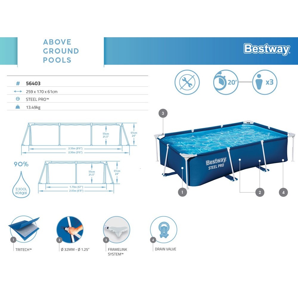 Bestway 56403 Bazén Steel Pro Prame Deluxe JR. 259cm x 170cm x 61cm