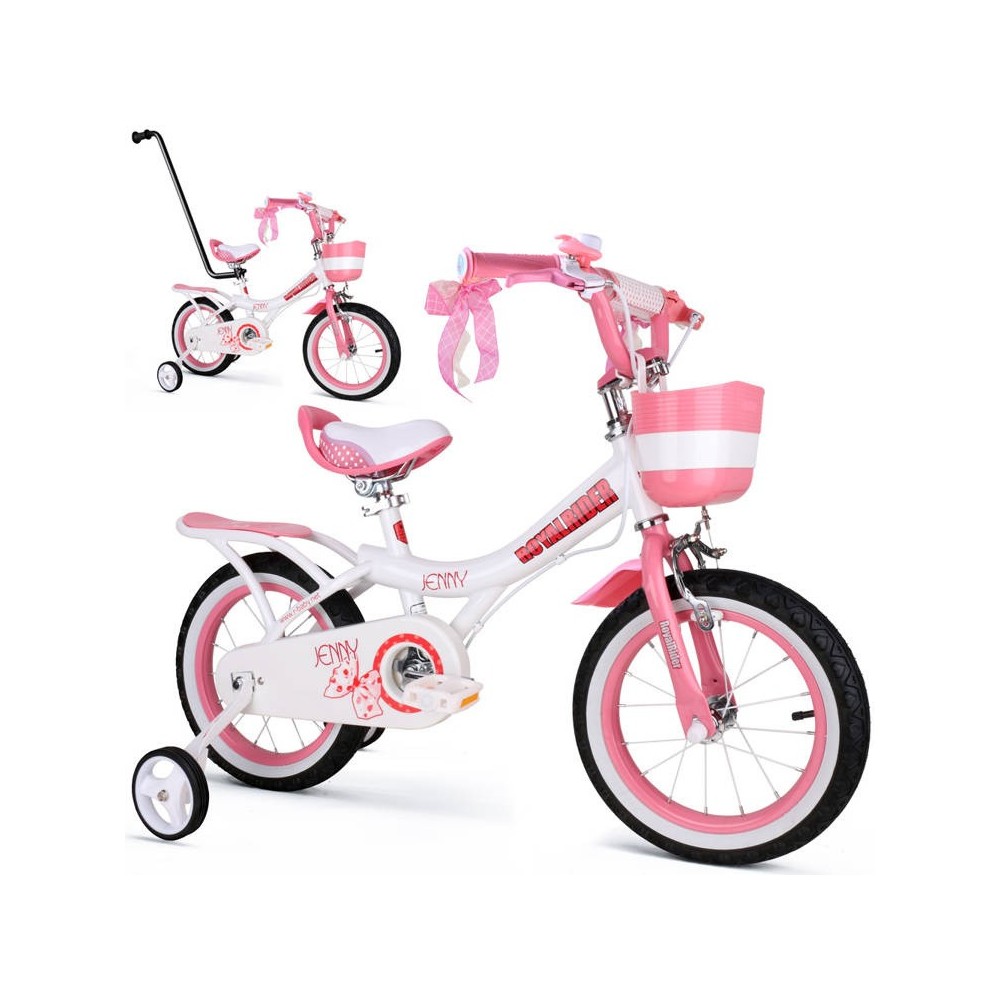 Royal Baby Detský bicykel JENNY 14" s nafukovacími kolesami + košík a zvonček, ružový