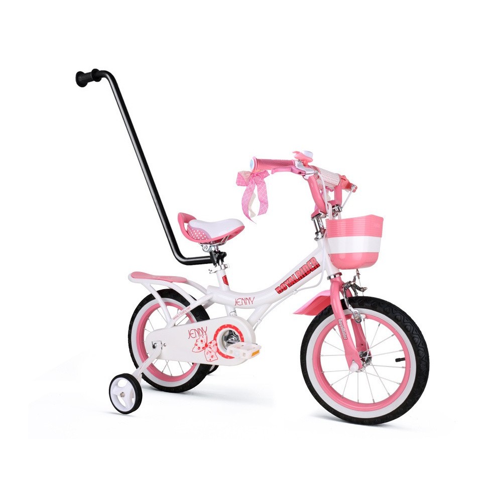 Royal Baby Detský bicykel JENNY 14" s nafukovacími kolesami + košík a zvonček, ružový