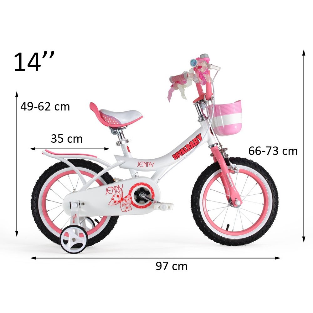 Royal Baby Detský bicykel JENNY 14" s nafukovacími kolesami + košík a zvonček, ružový