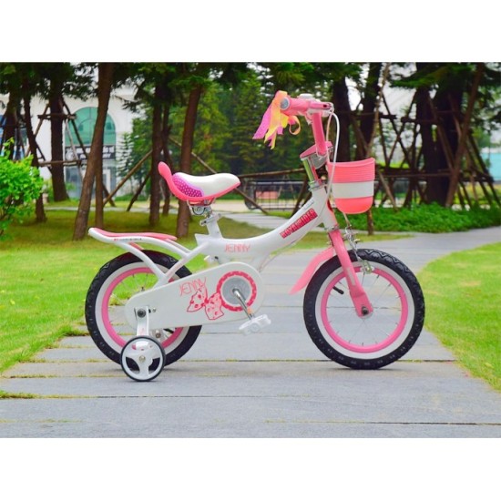 Royal Baby Detský bicykel JENNY 14" s nafukovacími kolesami + košík a zvonček, ružový