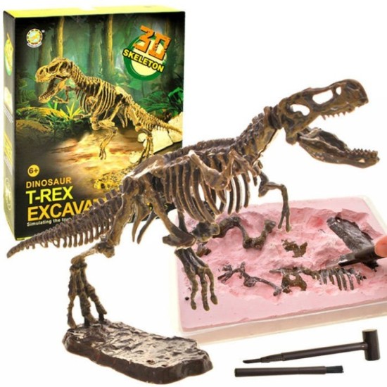 JOKO 3D Sada Vykopávky na vykopávanie kostry Dinosaura Tyrannosaura T-REX, skelet s kladivkom, malý paleontológ