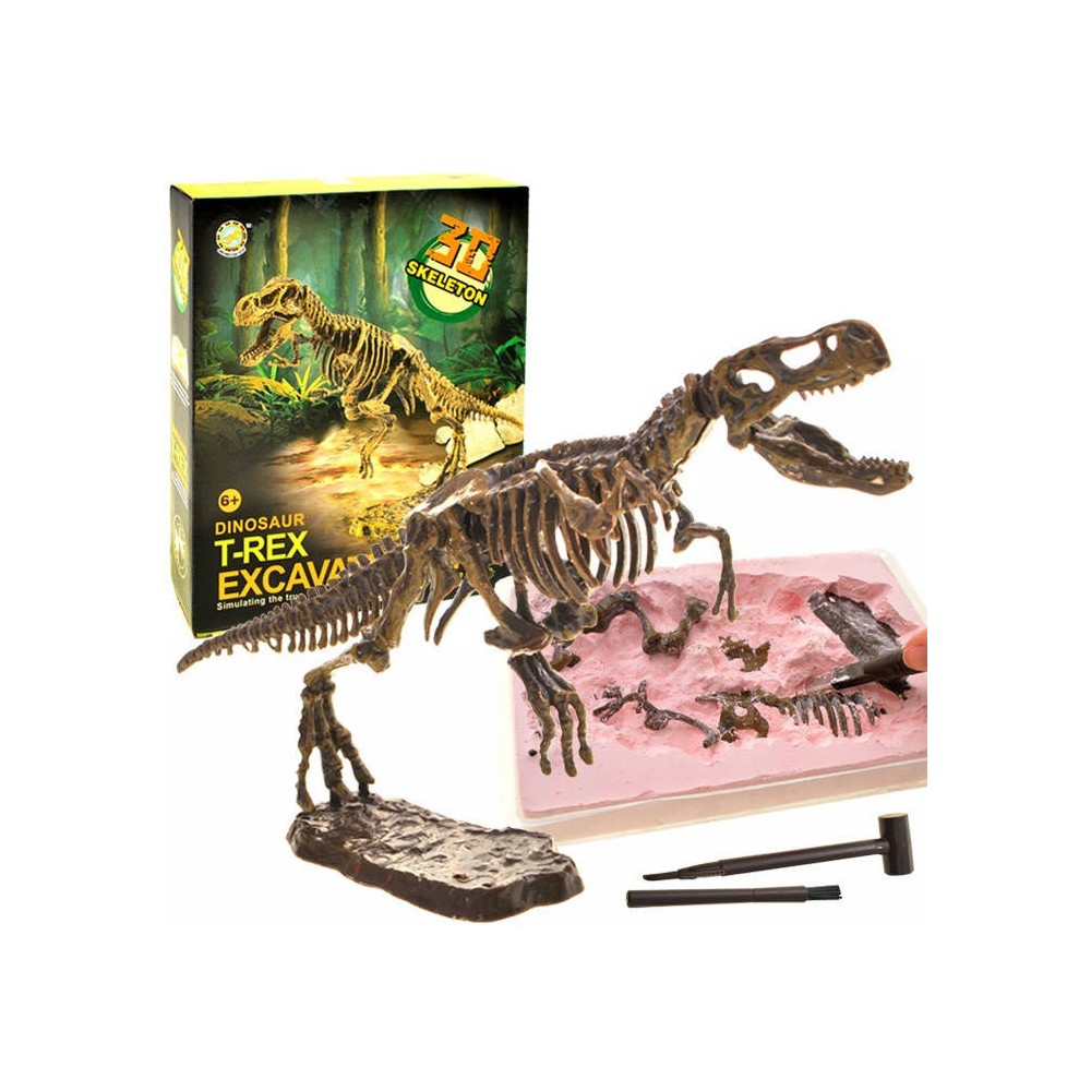JOKO 3D Sada Vykopávky na vykopávanie kostry Dinosaura Tyrannosaura T-REX, skelet s kladivkom, malý paleontológ
