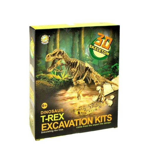JOKO 3D Sada Vykopávky na vykopávanie kostry Dinosaura Tyrannosaura T-REX, skelet s kladivkom, malý paleontológ