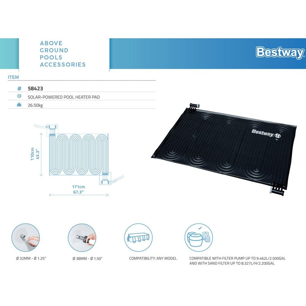 BESTWAY 58423 Solárny Panel na Ohrev vody, ohrievač vody do bazéna 171 cm x 110 cm