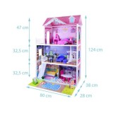 JOKO Veľký drevený domček pre bábiky 124cm s LED svetlom + nábytok, ružový