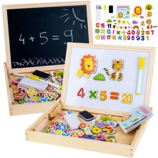 JOKO Drevená tabuľa skladacia pre deti na kriedy + Magnetické Puzzle 2v1