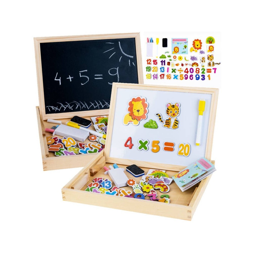 JOKO Drevená tabuľa skladacia pre deti na kriedy + Magnetické Puzzle 2v1
