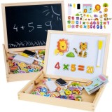 JOKO Drevená tabuľa skladacia pre deti na kriedy + Magnetické Puzzle 2v1