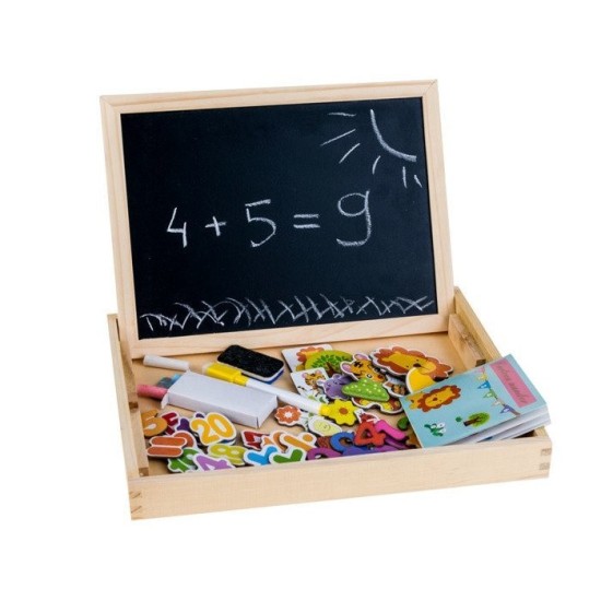 JOKO Drevená tabuľa skladacia pre deti na kriedy + Magnetické Puzzle 2v1