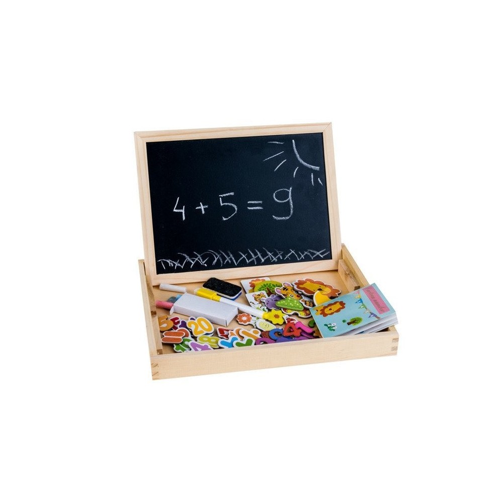 JOKO Drevená tabuľa skladacia pre deti na kriedy + Magnetické Puzzle 2v1