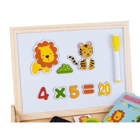 JOKO Drevená tabuľa skladacia pre deti na kriedy + Magnetické Puzzle 2v1