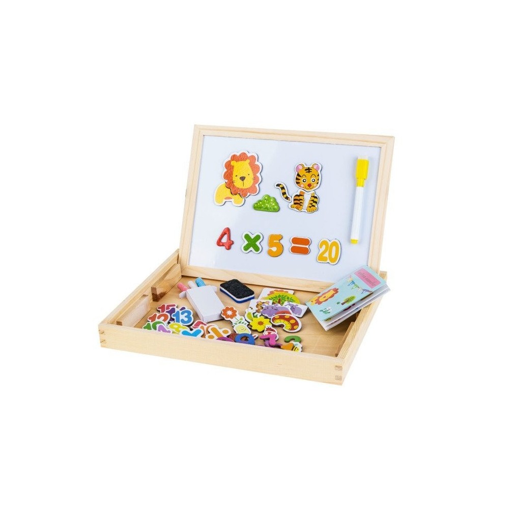 JOKO Drevená tabuľa skladacia pre deti na kriedy + Magnetické Puzzle 2v1