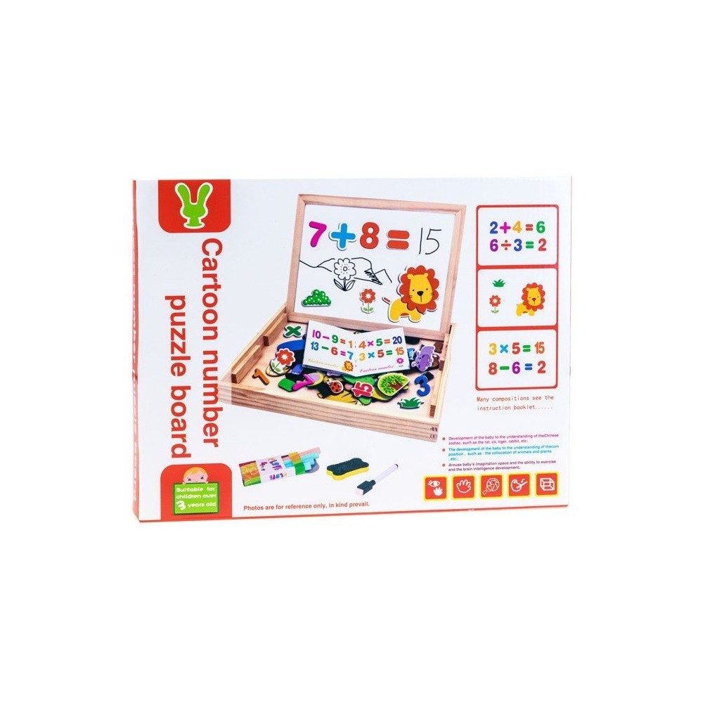 JOKO Drevená tabuľa skladacia pre deti na kriedy + Magnetické Puzzle 2v1