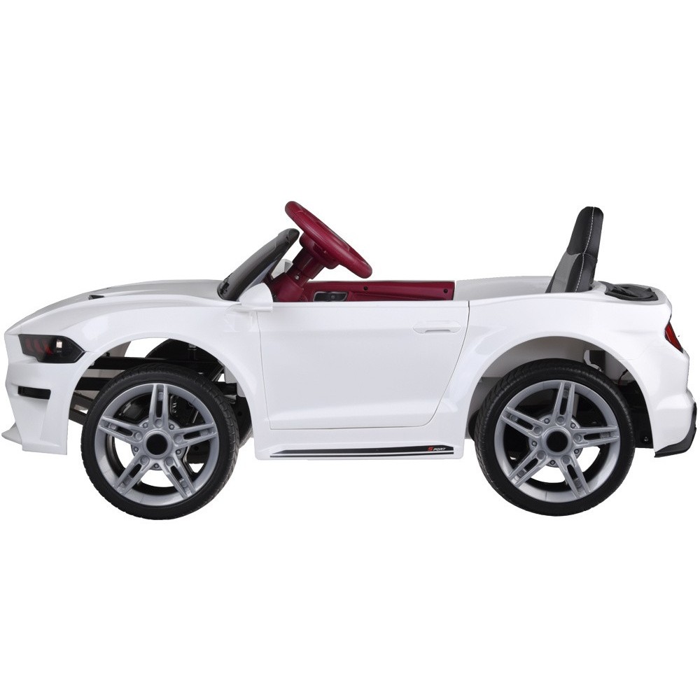 JOKO Elektrické autíčko Mustang GT, penové kolesá, kožené sedadlo, USB, MP3, biele