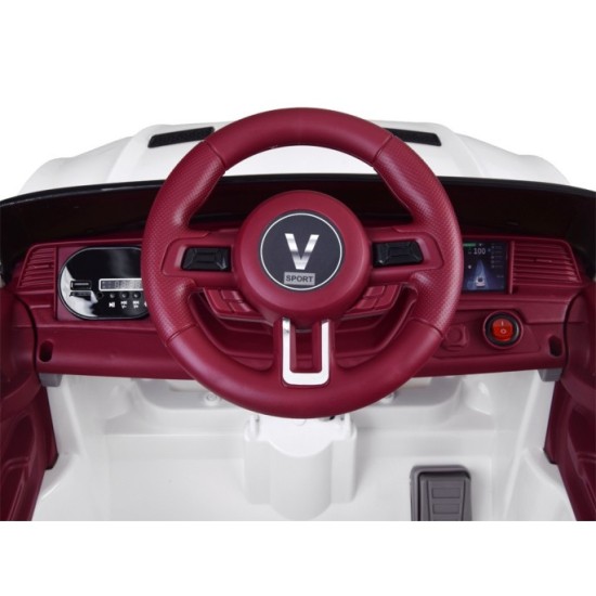 JOKO Elektrické autíčko Mustang GT, penové kolesá, kožené sedadlo, USB, MP3, biele