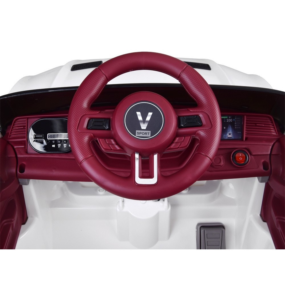 JOKO Elektrické autíčko Mustang GT, penové kolesá, kožené sedadlo, USB, MP3, biele
