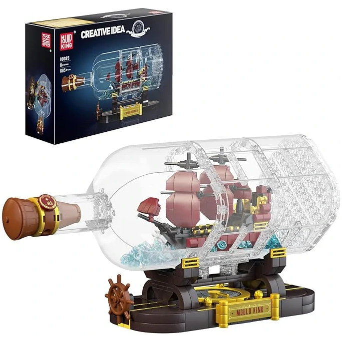 Mould King Technická stavebnica Pirátska červená Loď vo Fľaši 885ks + kompas Building Set 885 pcs.