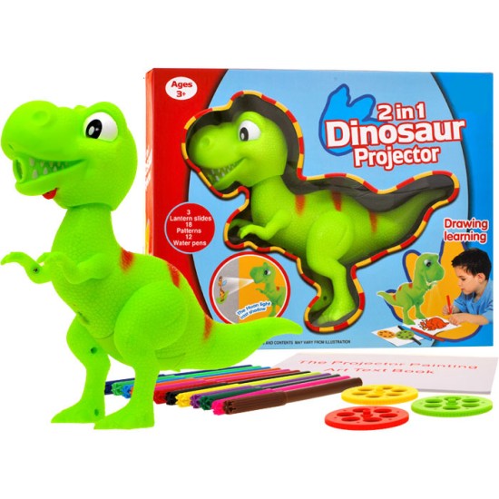 JOKO Detský projektor Dinosarus T-REX + fixy, zelený