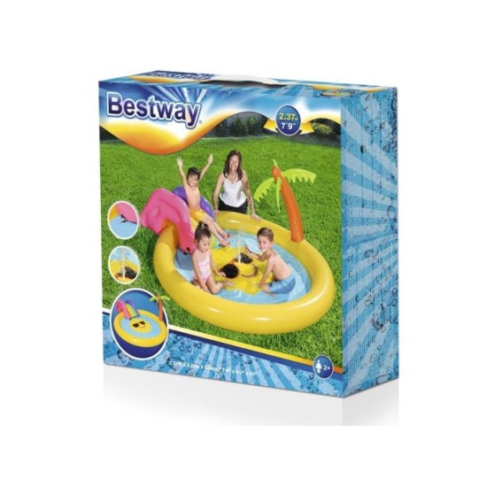 Bestway 53071 Nafukovací detský bazén so šmýkačkou a fontánou Slnko 237 cm x 201 x 104 cm