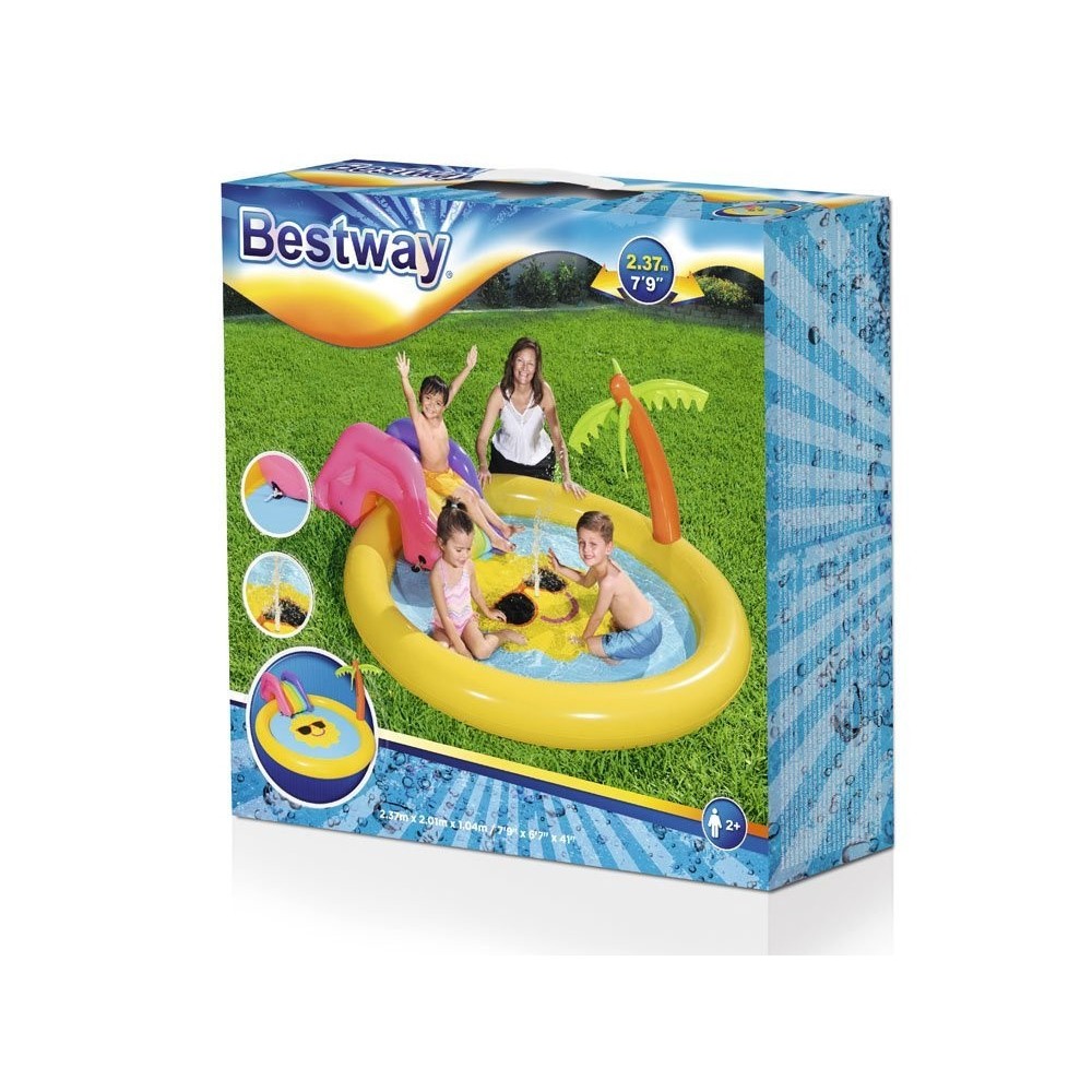 Bestway 53071 Nafukovací detský bazén so šmýkačkou a fontánou Slnko 237 cm x 201 x 104 cm