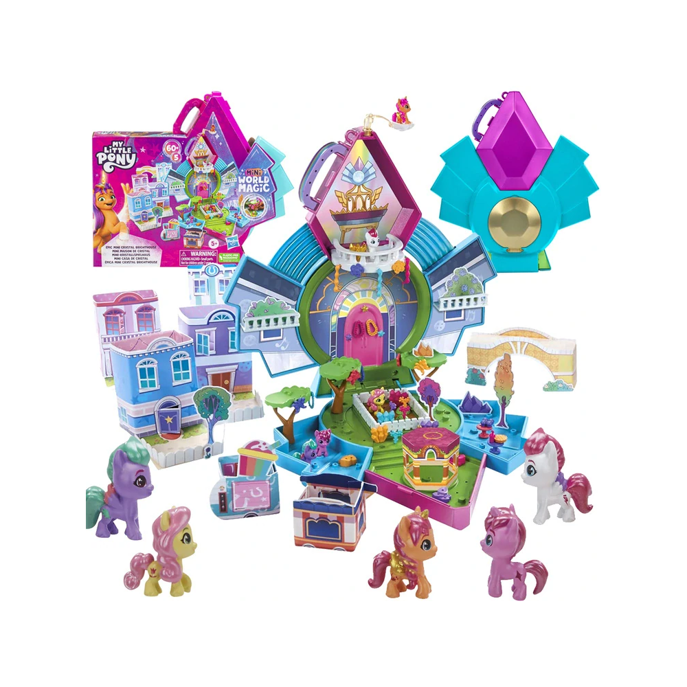 HASBRO My Little Pony Mini World Magic Crystal, Rozkladací, Kryštáľový domček s poníkmi, sada v kufríku 55ks + Farbu meniace kve