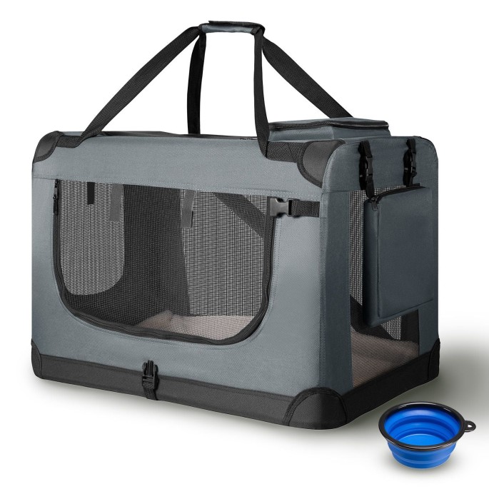 JUSKYS Prenosná Taška pre Psa XL 81x58x56 cm, sivá + Cestovná skladacia Miska