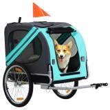 MKSTOR Vozík pre psa na bicykel, príves pre psa do 20kg, príves na bicykel, skladací, kryt proti dažďu, 130 x 73 x 90 cm, tyrkys
