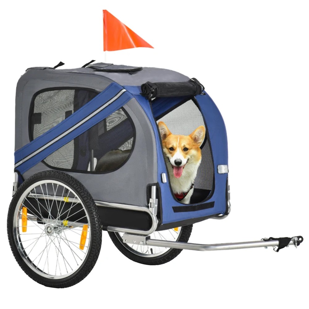 MKSTOR Vozík pre psa na bicykel, príves pre psa do 20kg, príves na bicykel, skladací, kryt proti dažďu, 130 x 73 x 90 cm