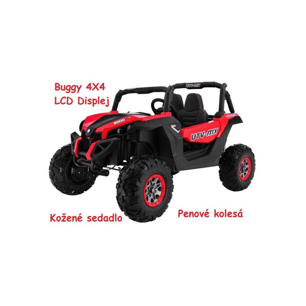 JOKO Elektrické autíčko Buggy 4x4 SuperStar, MP4 LCD displej, Penové kolesá, Dvojmiestne kožené sedadlo, USB, červené