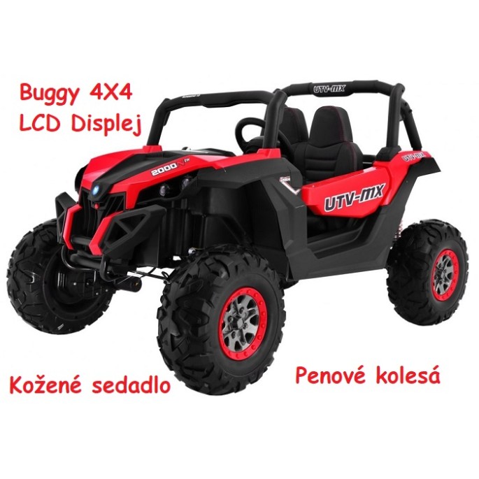 JOKO Elektrické autíčko Buggy 4x4 SuperStar, MP4 LCD displej, Penové kolesá, Dvojmiestne kožené sedadlo, USB, červené