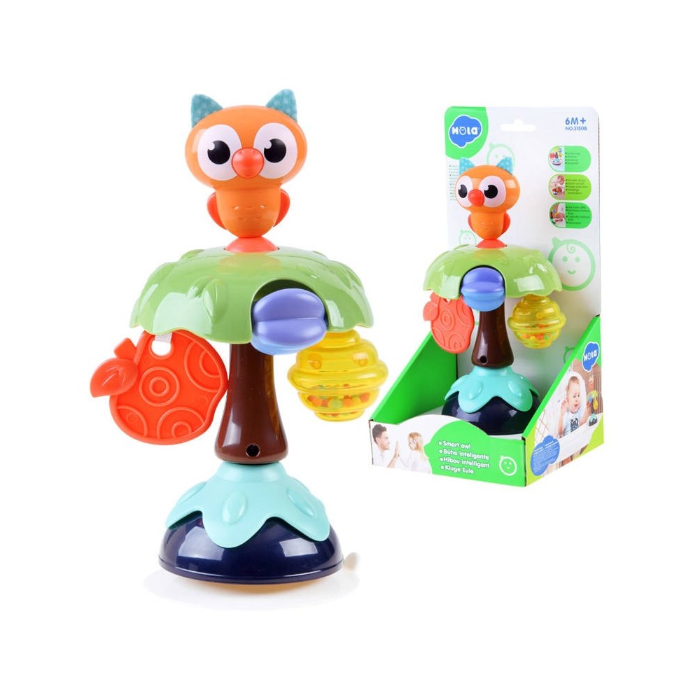 Hola Toys Hrkálka na prísavke Strom Sova, na detskú jedálenskú stoličku, stôl a podlahu