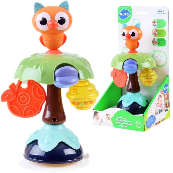 Hola Toys Hrkálka na prísavke Strom Sova, na detskú jedálenskú stoličku, stôl a podlahu