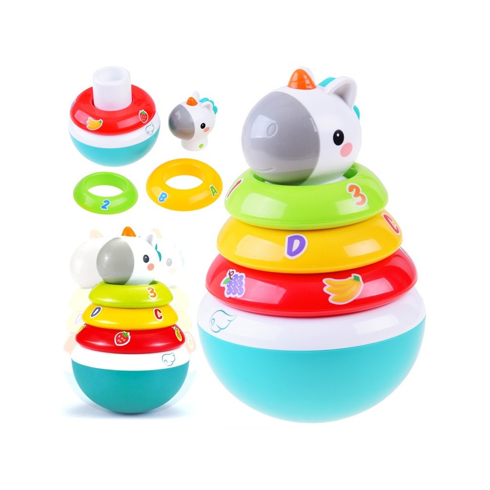 HOLA TOYS JOKO Detská pyramída s hrkajúcimi kruhmi Jednorožec
