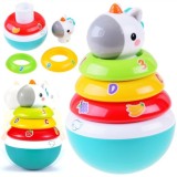 HOLA TOYS JOKO Detská pyramída s hrkajúcimi kruhmi Jednorožec