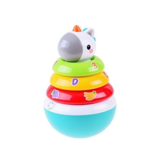 HOLA TOYS JOKO Detská pyramída s hrkajúcimi kruhmi Jednorožec