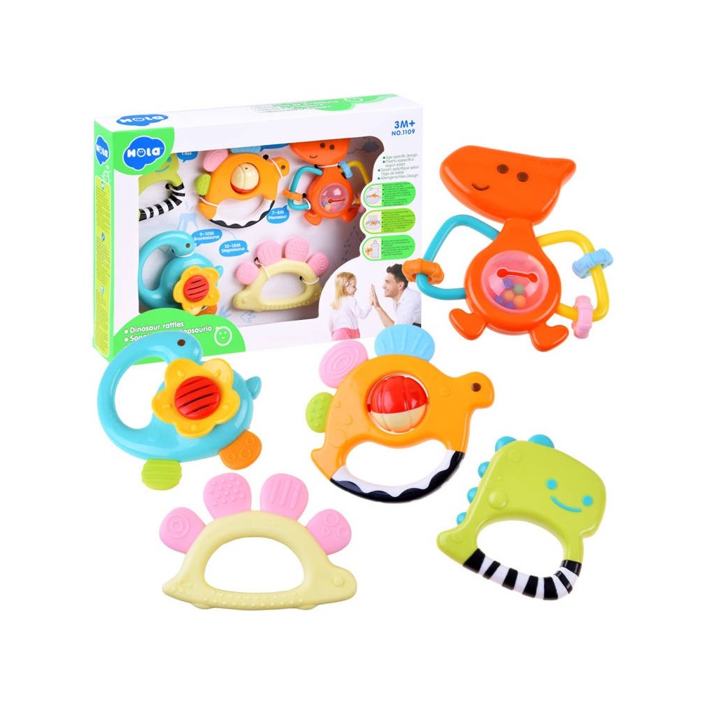 HOLA Toys Sada Hrkalky, hryzátka Dinosaury 5ks