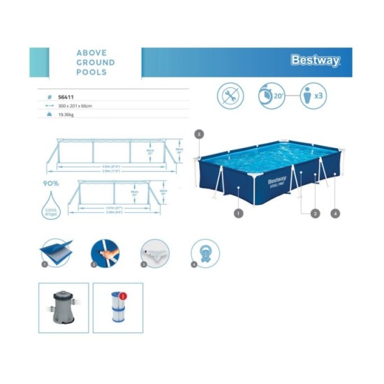 Bestway 56411 Bazén s kovovou konštrukciou Steel Pro 300cm x 201 x 66cm + filtračné čerpadlo