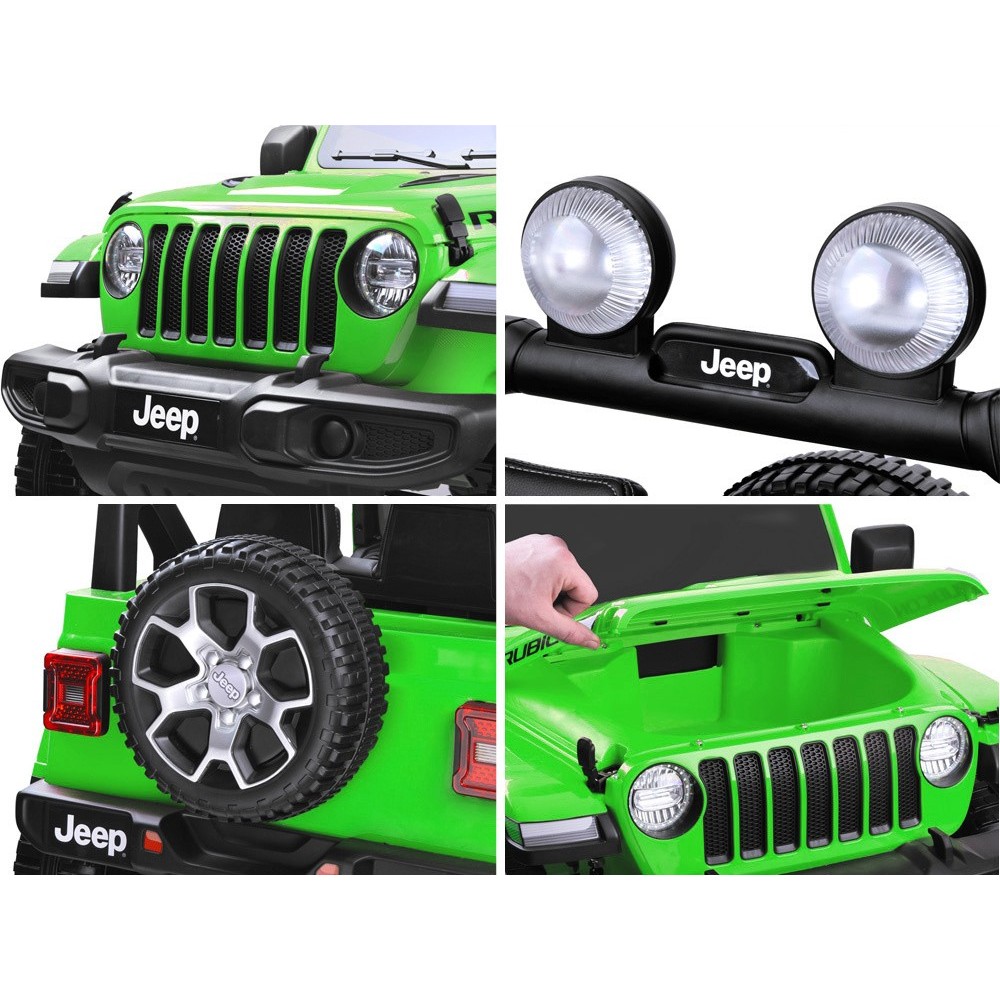 JOKO Elektrické autíčko JEEP Wrangler Rubicon 4x4, penové kolesá, kožené sedadlo, FM rádio, zelené