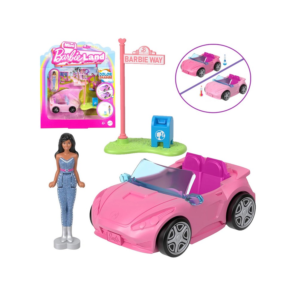 Mattel Mini Bábika Barbie BarbieLand + Farbu Meniaci Kabriolet s poštovou schránkou, ružový
