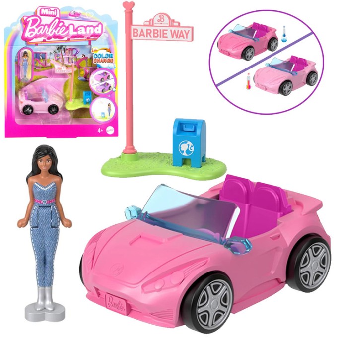 Mattel Mini Bábika Barbie BarbieLand + Farbu Meniaci Kabriolet s poštovou schránkou, ružový