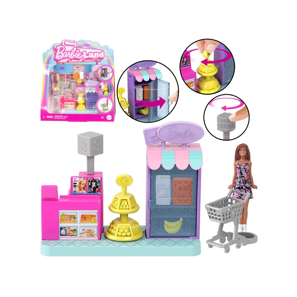 Mattel Bábika Barbie Mini BarbieLand Supermarket, Obchod pre bábiky s nákupným vozíkom
