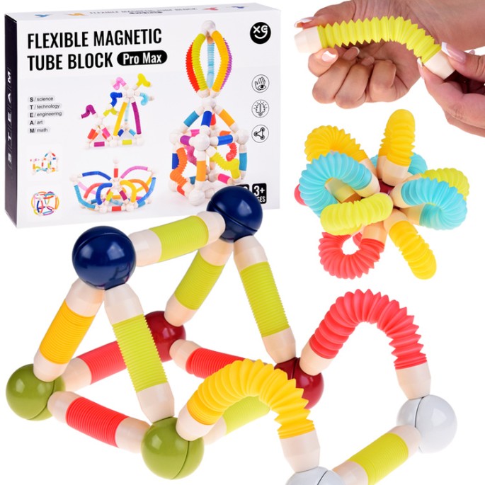 JOKO Magnetická Stavebnica Magnetické Guličky a Flexibilné Trubice 36ks